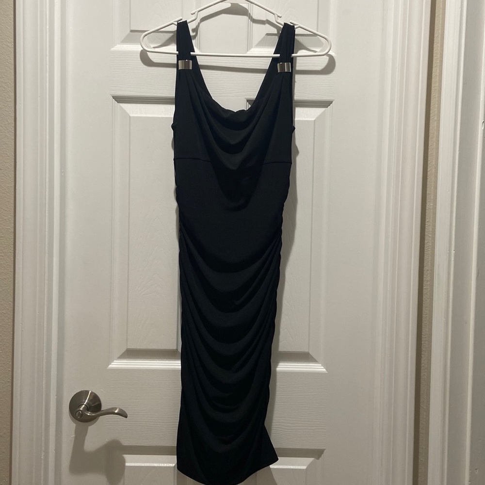 White House Black Market Instantly Slimming Dress Black Stretchy Ruched Size 4